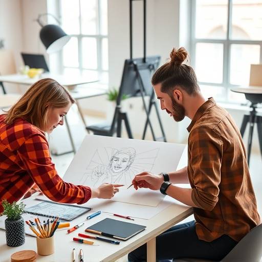 Designers sketching furniture designs in a bright studio