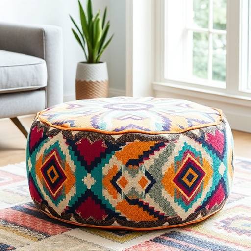 Geometric patterned pouf in multiple colors
