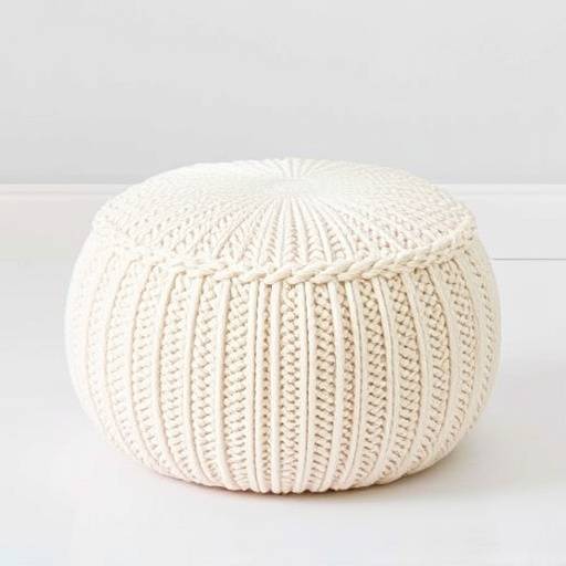 Knitted pouf in cream color